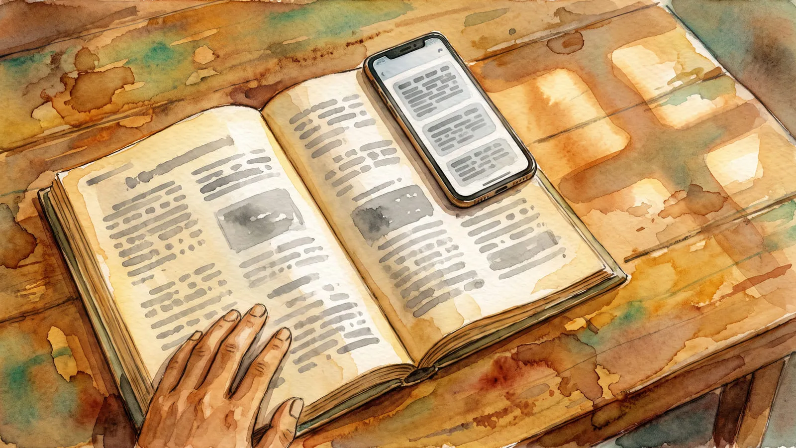 An open gazetteer page on a kitchen table, a phone laid on top of it showing the same sentence on a web page.